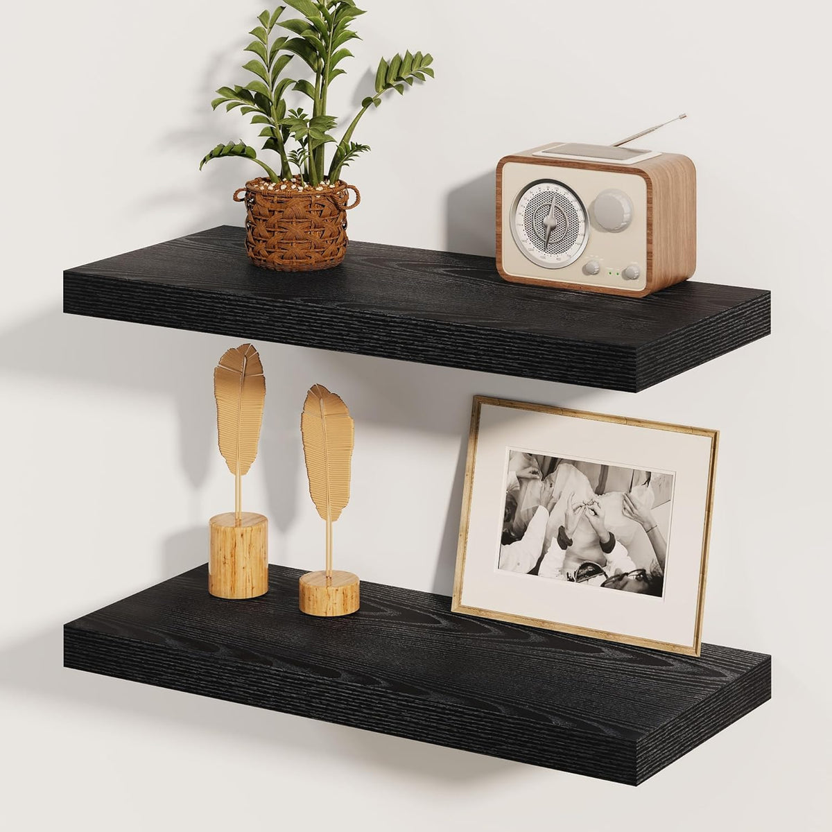 Fun Memories Rustic Black Floating Shelves 24 Inch Long, 8 Inch Deep Floating Shelf, 24 x 8 Wall