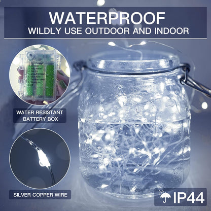 suddus 66ft 200 LED Outdoor String Lights, White Fairy Lights Battery Operated with Remote, Led