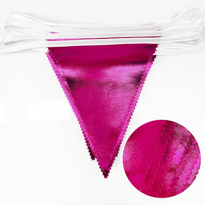 Hot Pink Party Decorations Triangle Pennant Banner Flag Rose Pink Metallic Fabric Bunting Garland
