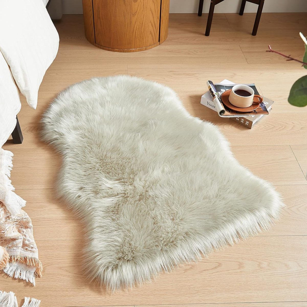 AMTOVO Faux Fur Rug, Light Grey Small Area Rug, Fluffy Sheepskin Rug, Fuzzy Ultra Soft 2 x 3 ft
