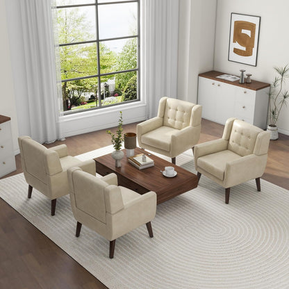 UIXE Faux Leather Accent Chairs Set of 4, Modern Arm Club Chair Upholstered Armchair for Living