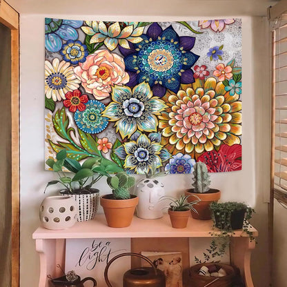 Neasow Colorful Floral Tapestry Wall hanging, Bright Boho Fabric Blossom Tapestries, Multi Color