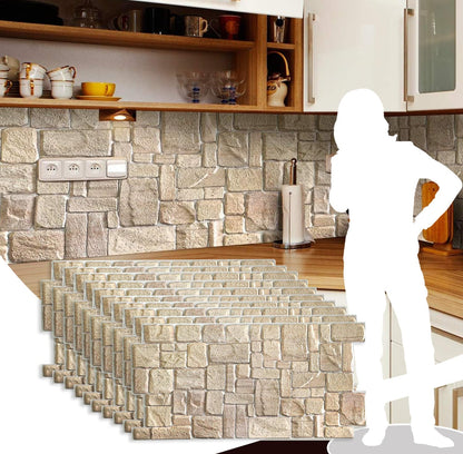Dundee Deco PG7005-10 Beige Faux Limestone PVC 3D Wall Panel, 3.3 ft X 1.7 ft (98 cm X 50cm)