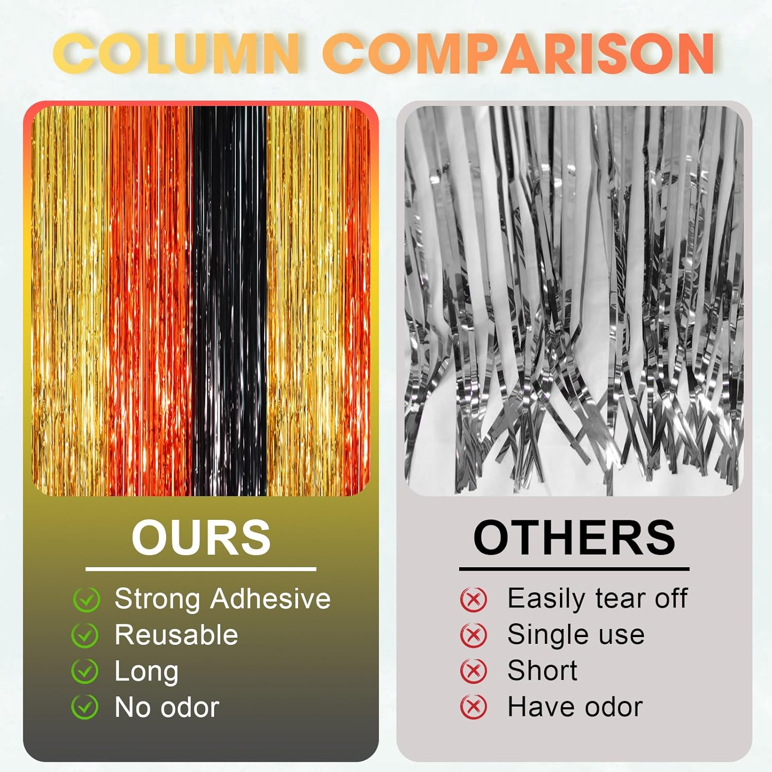 3 Pack 3.3 x 8.2 ft Black Gold Orange Foil Fringe Backdrop Curtains, Tinsel Streamers Party