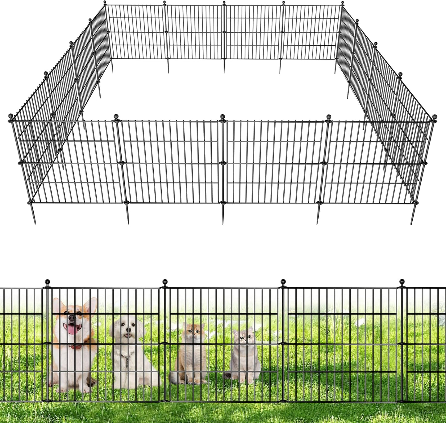 5 Panels No Dig Decorative Outdoor Garden Fence for Yard, 24 in(H) X 10 ft(L) Animal Barrier