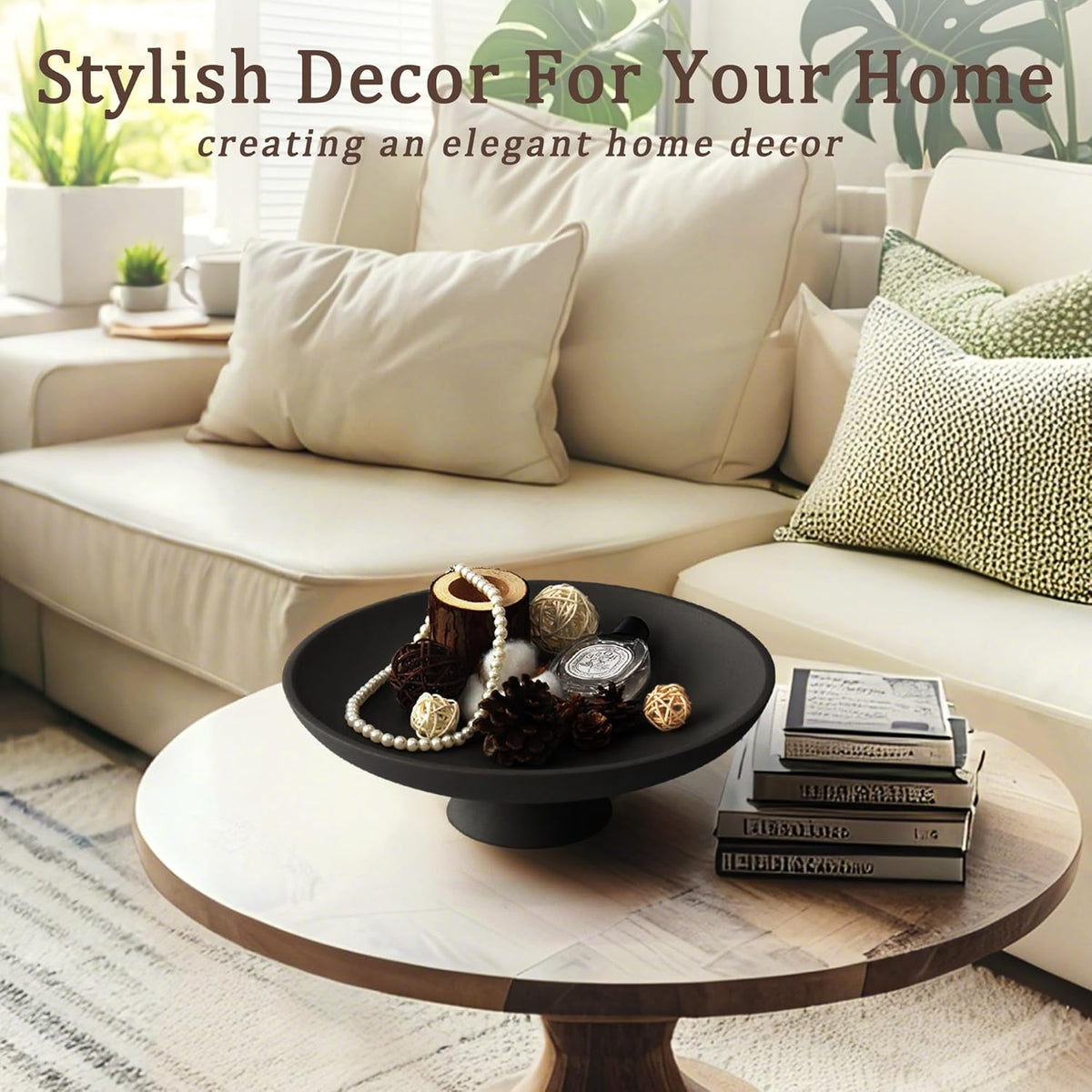 Modern Resin Pedestal Decorative Bowl, Large Fruit Bowl for Kitchen Counter, Stylish Key Bowl for