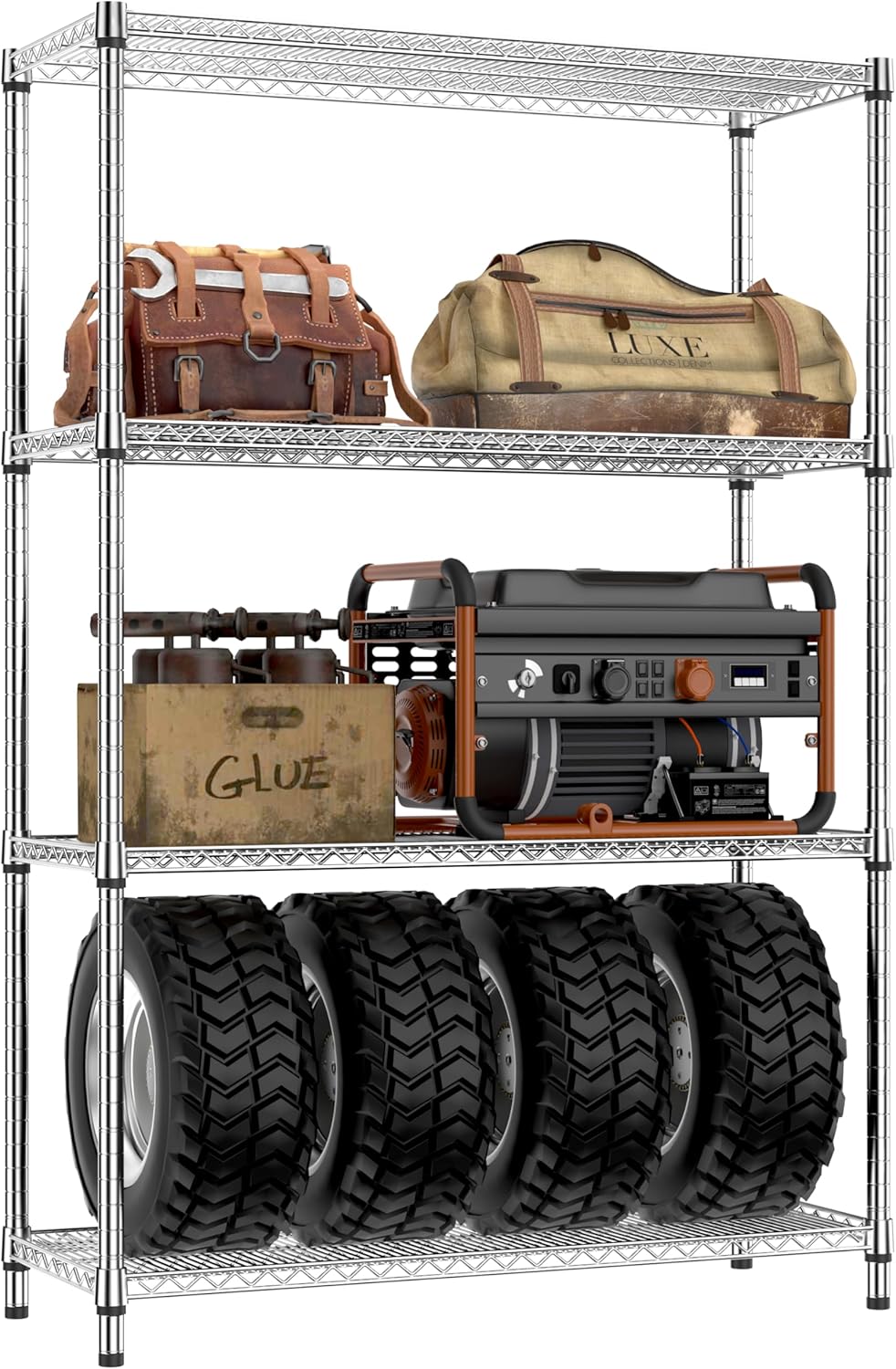 IZEUK 3400 LBS Garage Shelving Wide Storage Shelves 4 Tier Metal Shelves Heavy Duty Adjustable