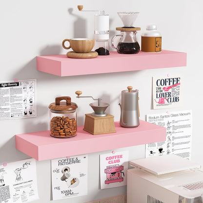 BAMEOS Pink Floating Shelves for Wall, 16" x 6" Wall Shelves for Room, Floating Book Shelves