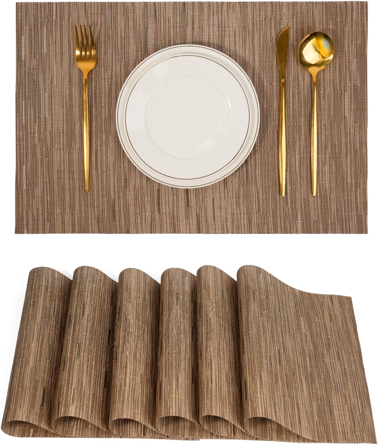 Placemats Set of 6，Non-Slip PVC Weave Table Mats Easy to Clean，Heat Resistant Place Mats for