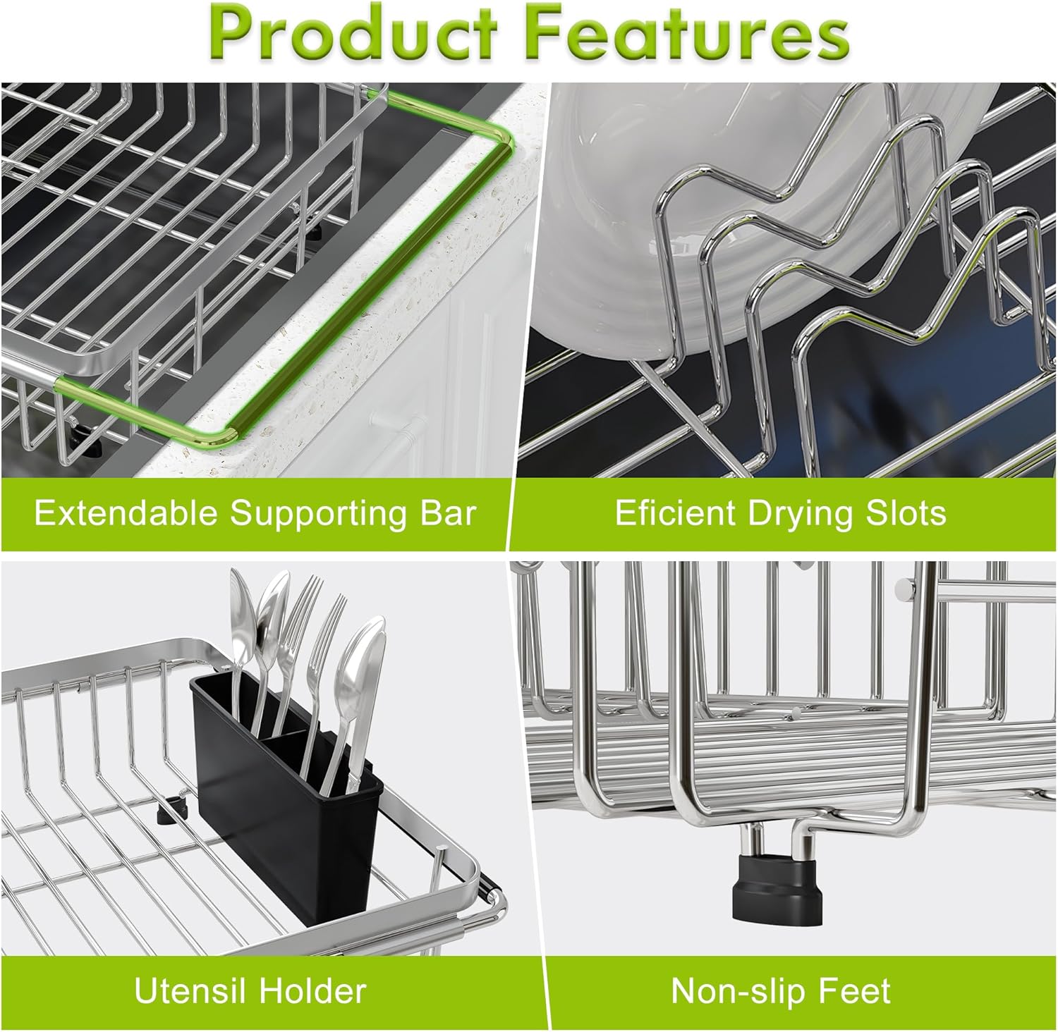 Dish Drying Rack in Sink, Expandable Stainless Steel Dish Drainer for Kitchen Sink, Dish Strainer