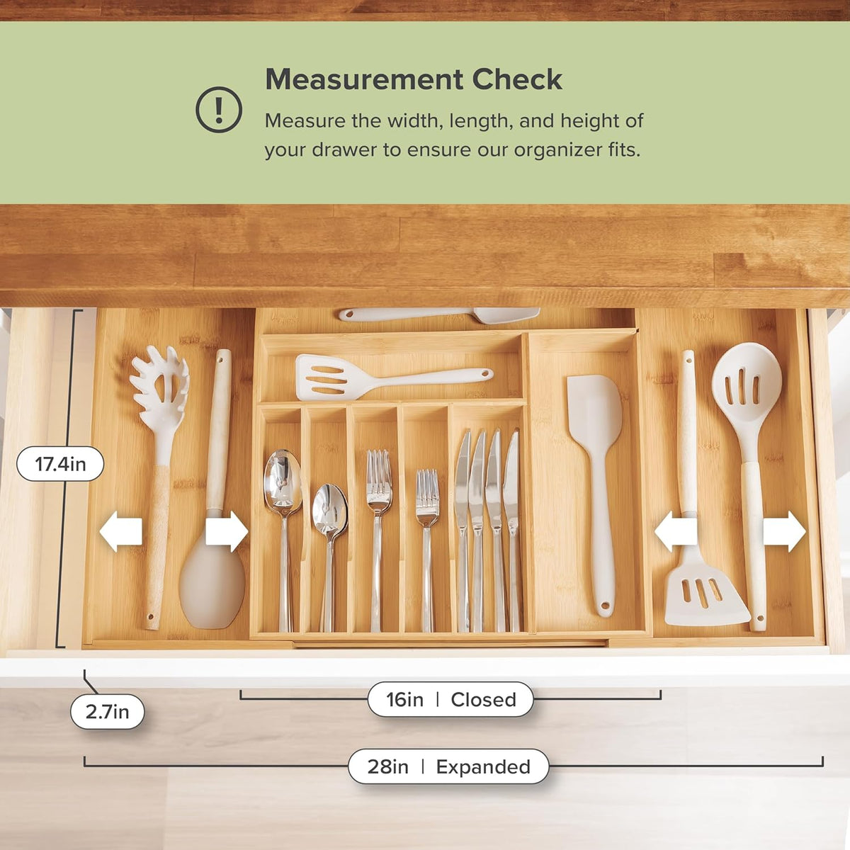 Premium Silverware, Flatware and Utensil Organizer for Kitchen Drawers, Food-Safe Contract Grade