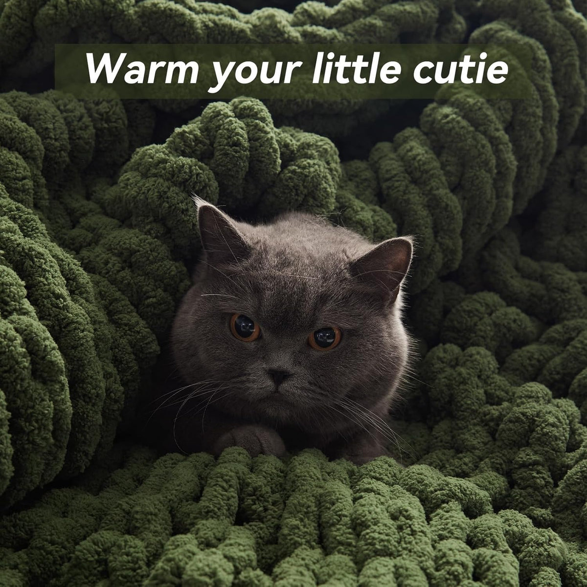 Chunky Knit Throw Blanket, 30''*40'' Knitted Throw Chenille Yarn for Bed Couch, Handmade Green