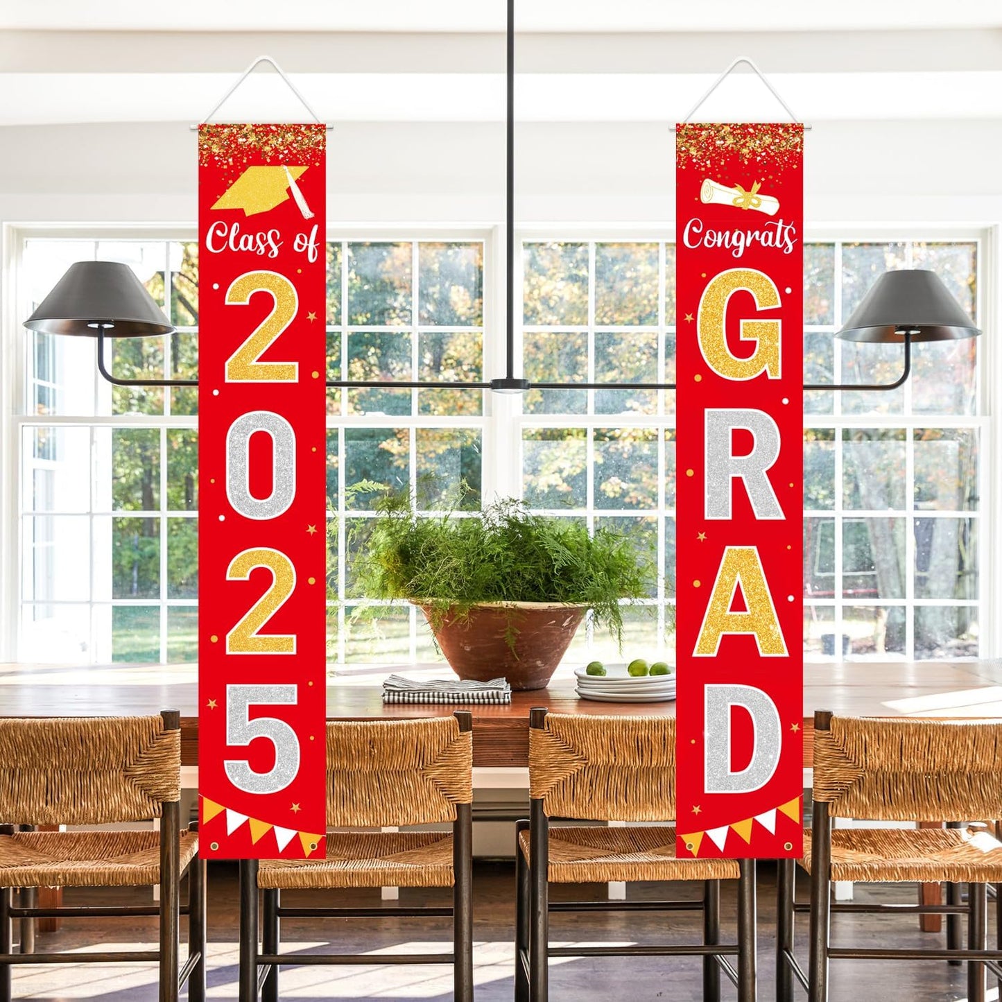 Graduation Decorations 2025 GRAD Banner Red Porch Door Sign Welcome Banner For Indoor Outdoor Wall