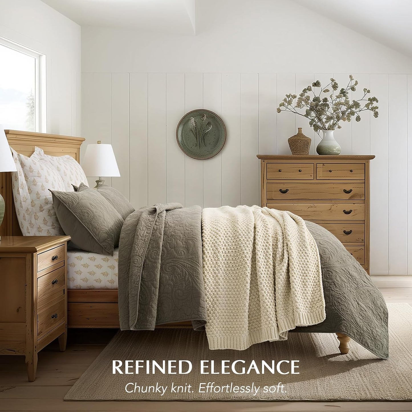 Chunky Chenille Knit Throw Blanket for Couch, Soft Luxurious Moss Stitch Blankets for Bed, Cozy