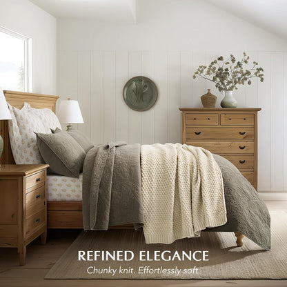 Chunky Chenille Knit Throw Blanket for Couch, Soft Luxurious Moss Stitch Blankets for Bed, Cozy