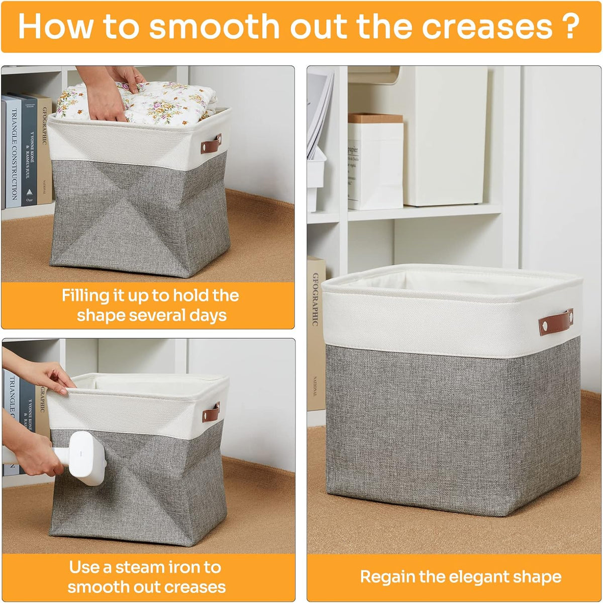 DULLEMELO 13 inch Fabric Storage Cubes 4 Pack Foldable Baskets/Bins for Home Office Organizer