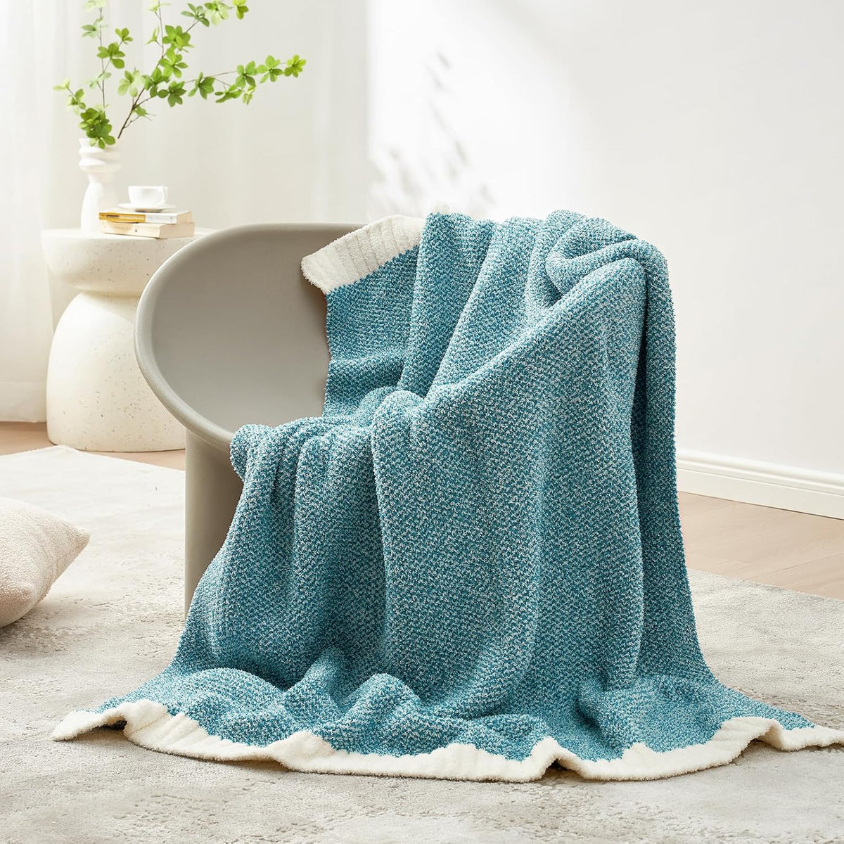 Snuggle Sac Teal Blue Oversized Throw Blankets,Super Soft Warm Cozy Throw Blankets for Couch, Knit