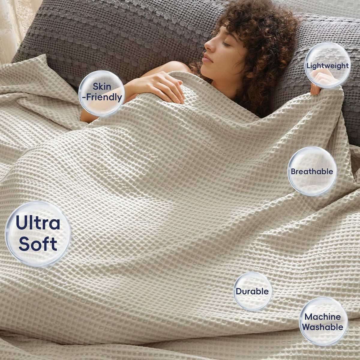PHF Ultra Soft Waffle Weave Blanket King Size 104"x 90"- Washed Lightweight Breathable Cozy Woven
