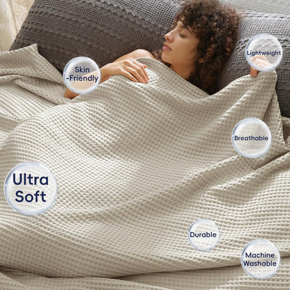 PHF Ultra Soft Waffle Weave Throw Blanket 50"x 60"- Washed Lightweight Breathable Cozy Woven