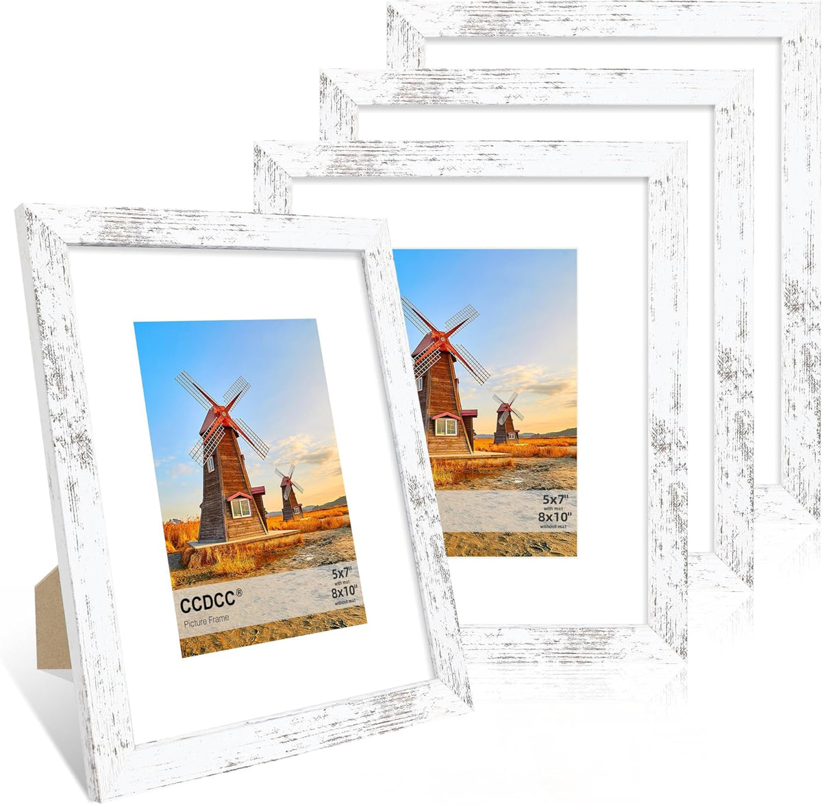 8x10 Picture Frame Set of 4, 8 x 10 Wood Photo Frames with Mat for 5x7, Rustic Natural Wooden Frame