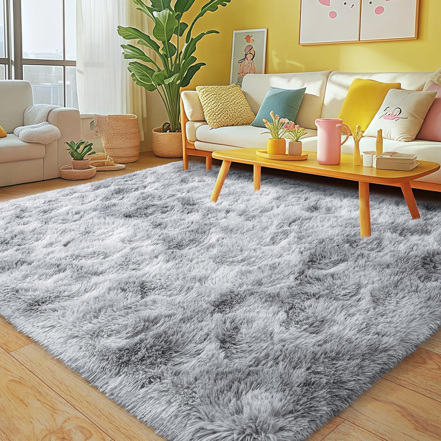 Rezutan Rugs for Living Room, Area Rug 4x6 Fluffy Rug Carpet, Soft Shaggy Modern Floor for Kids