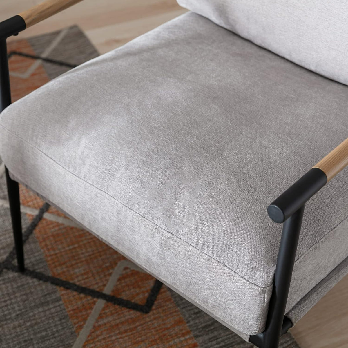Mid-Century Accent Chair Set of 2, Soft Armchair Chenille Fabric Lounge Chair with Black Metal