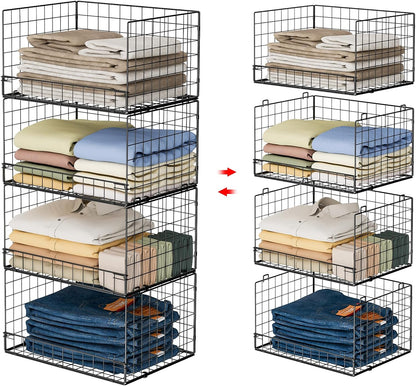 4-Tier Stackable Closet Organizers and Storage Shelves, Clothes Shelf Organizer Basket Bins