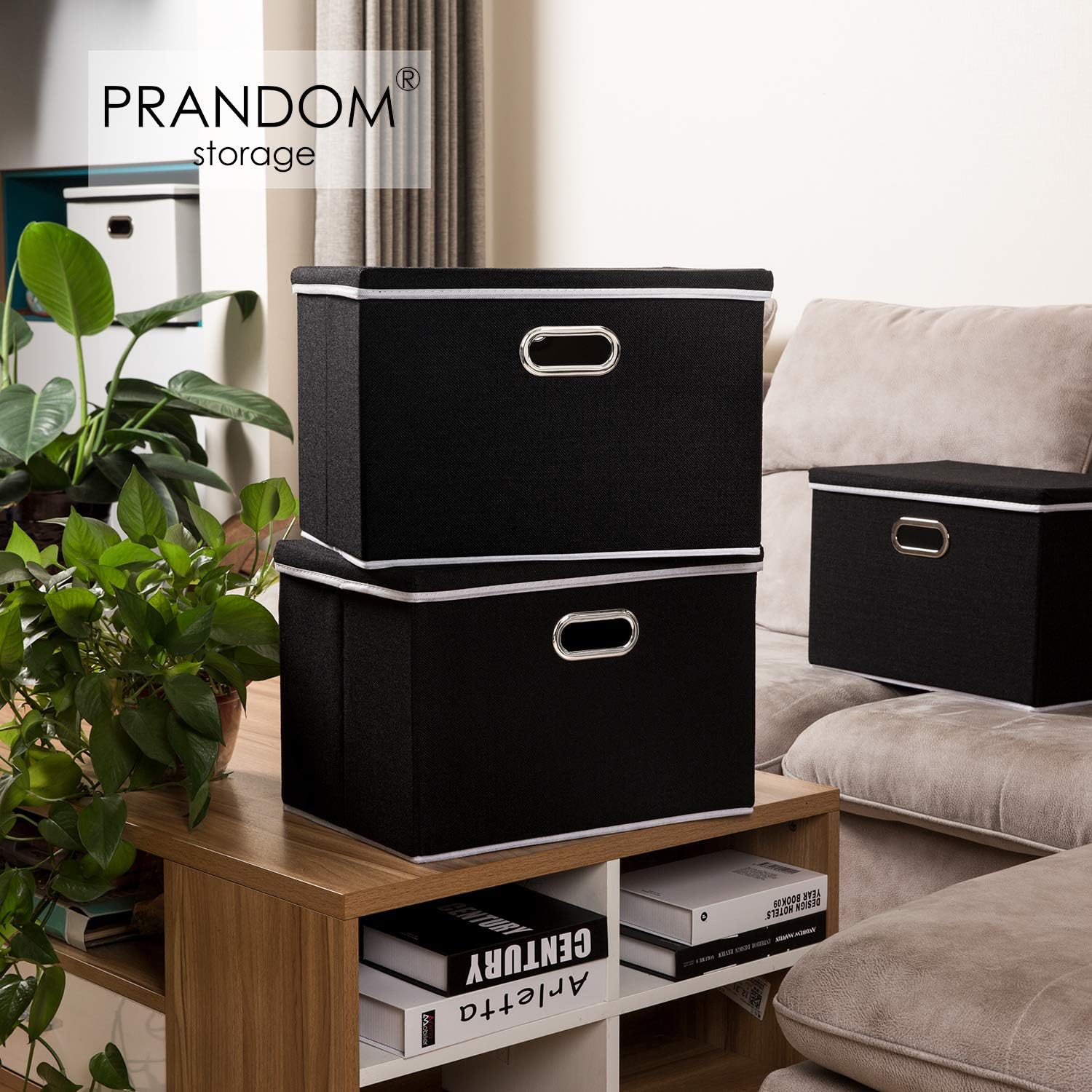 PRANDOM Large Foldable Storage Box with Lid [1-Pack] Fabric Collapsible Storage Bin Organizer
