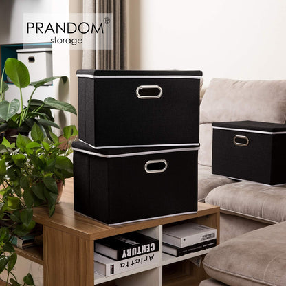 PRANDOM Large Foldable Storage Boxes with Lids [3-Pack] Fabric Collapsible Storage Bins Organizer
