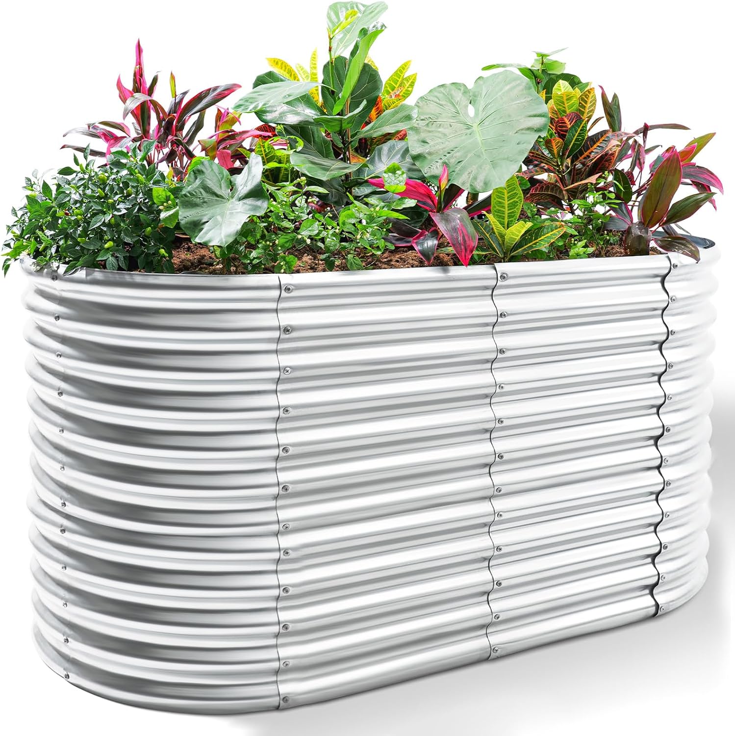 Land Guard 6x3x3ft Oval Galvanized Raised Garden Beds, Large-Capacity Metal Planter Box Outdoor