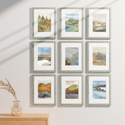 Vittanly 9x12 Picture Frames Set of 9, Shatter Resistant Plexiglass, Display 6x8 Pictures with Mat