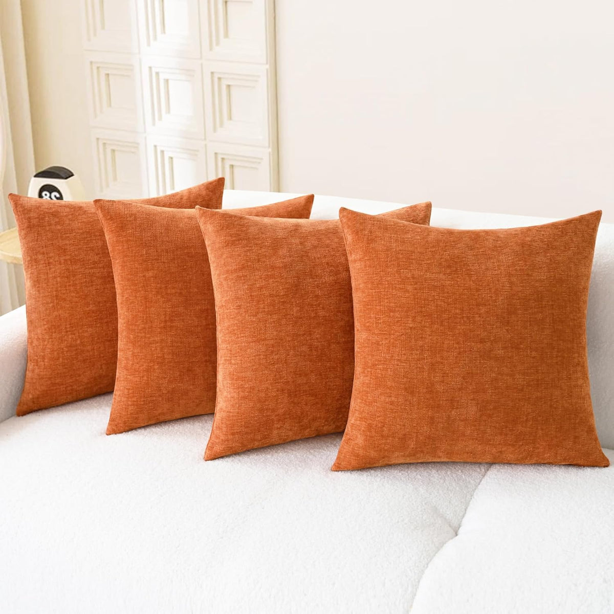 CaliTime Fall Throw Pillow Covers Decorative 18 X 18 Inches Pack of 4 Cozy Chenille Cushion Cases