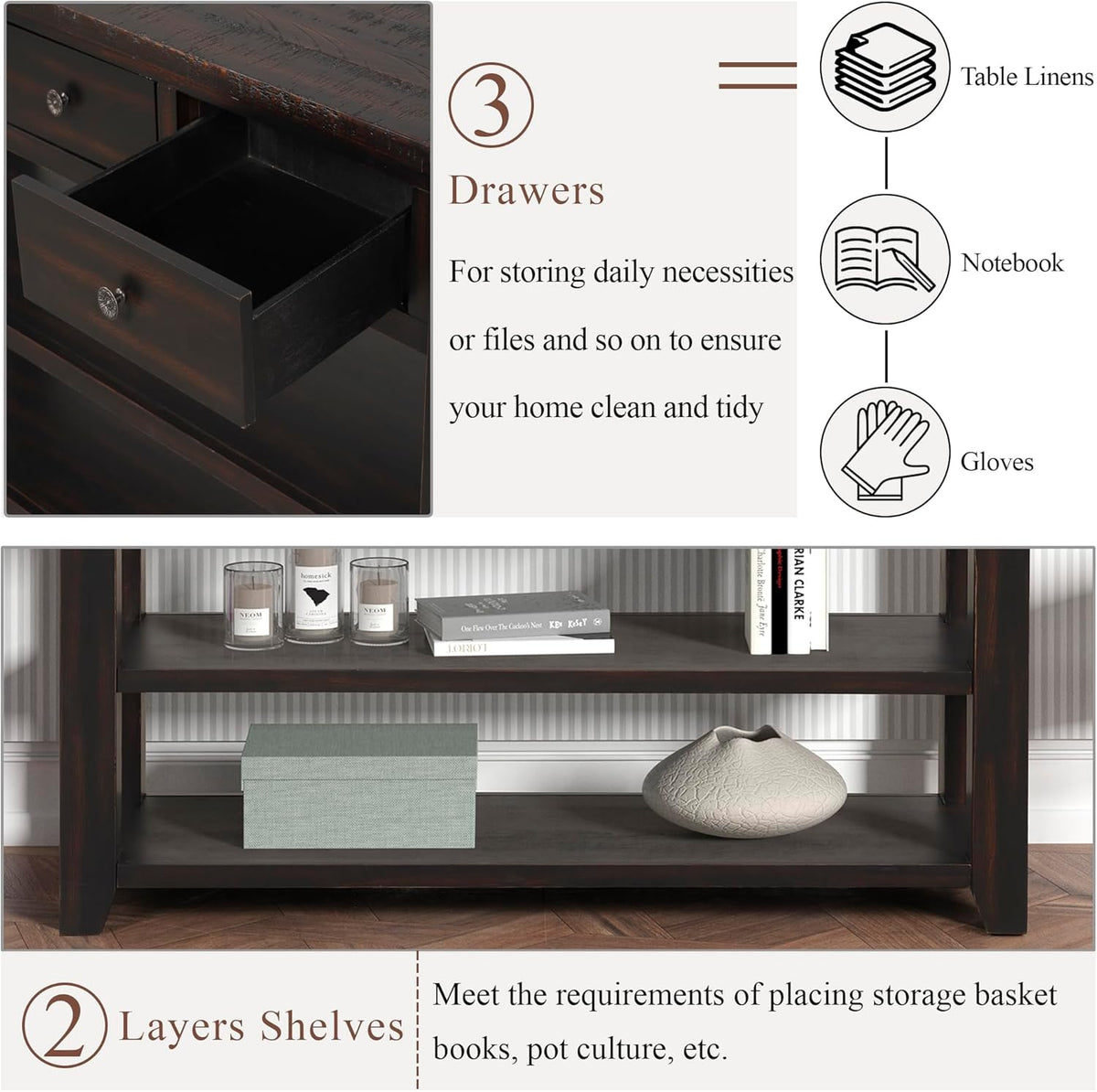 Farmhouse Wood Entryway Console Table 48-Inch Modern Sofa Entry Table with Drawers and Storage