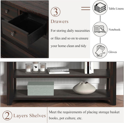 Farmhouse Wood Entryway Console Table 48-Inch Modern Sofa Entry Table with Drawers and Storage