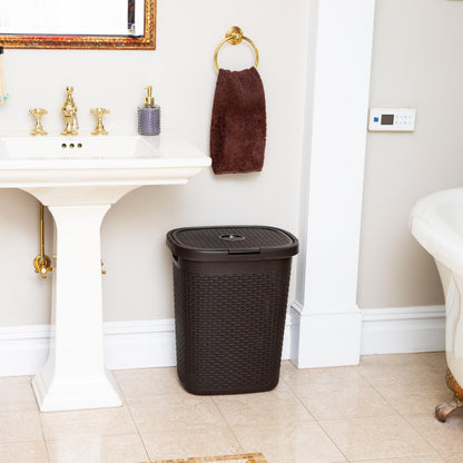 Mind Reader 50L Slim Laundry Hamper, Clothes Basket, Lid, Wicker Design, Plastic, 17.65"L x 13.75"W