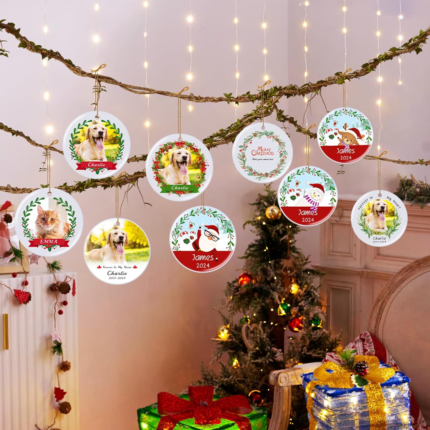 Personalized Christmas Ornaments 2025, Double-Side Custom Christmas Ornament, Round Ceramic Photo