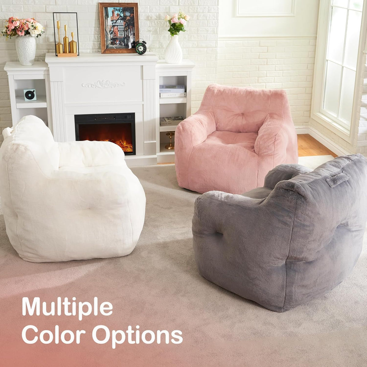 Hobestluk Bean Bag Chair for Adult Small Bean Bag Chairs with Arms Furry Beanbag Chair with Foam