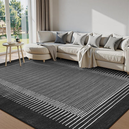 Wonnitar Striped Black Area Rugs 9x12 Living Room, Non-Slip Soft Berber Stripe Bedroom Rug, Low