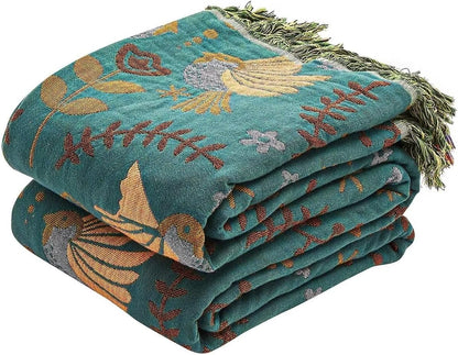 Boho Throw Blanket, 100% Cotton Ultra Soft Luxury Throw Rustic Quilt, 60"x80" Floral Printed