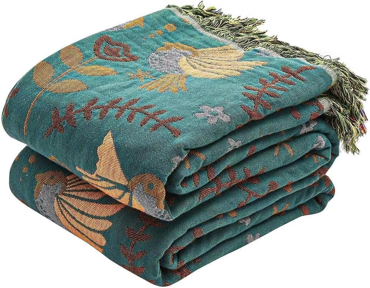 Boho Throw Blanket, 100% Cotton Ultra Soft Luxury Throw Rustic Quilt, 80"x90" Floral Printed