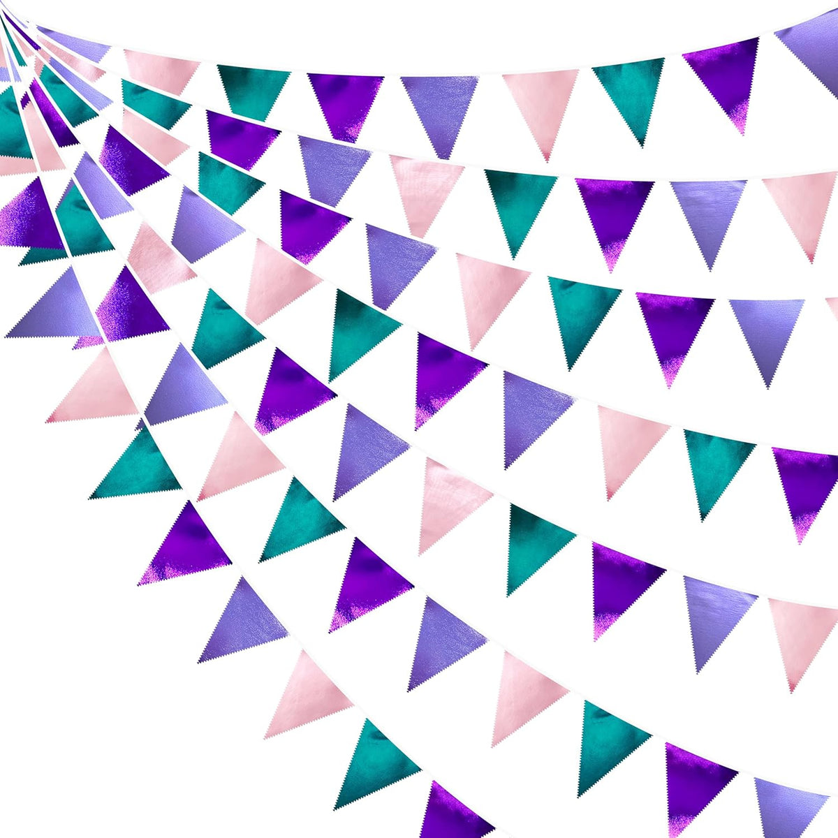 Mermaid Party Decorations Purple Pink and Teal Aqua Metallic Fabric Triangle Pennant Banner Flag