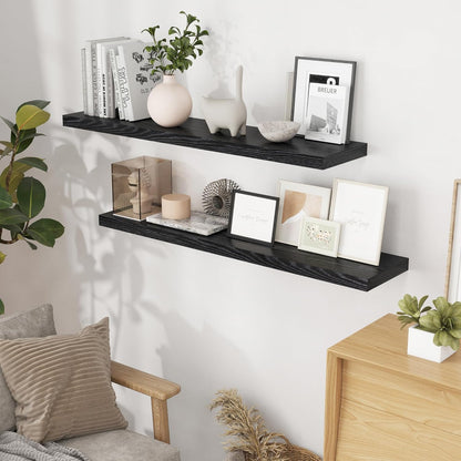 Fun Memories Floating Shelves 48 Inch Set of 2, Black 48 x 9 Wall Shelves for Home Decor Storage