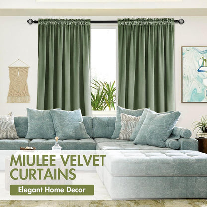 MIULEE Velvet Curtains Sage Green Thermal Insulated Blackout Curtain Drapes for Bedroom Living Room