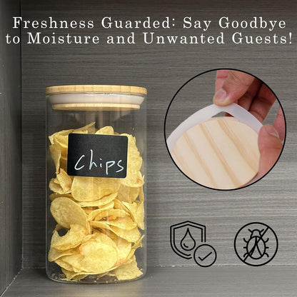 Glass Storage Jars Set Elegant Containers with Airtight Bamboo Lids, Perfect for Kitchen