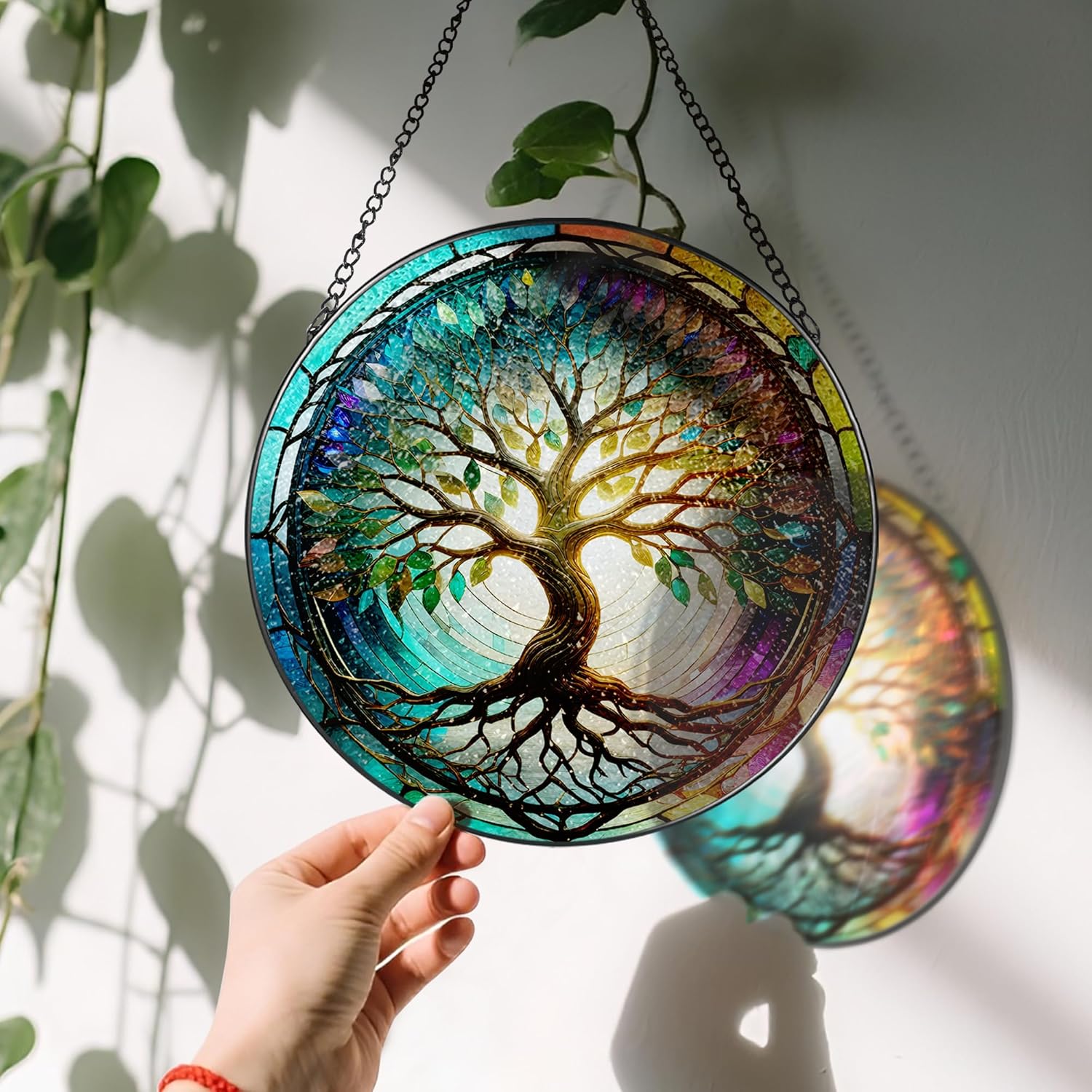 Stained Glass Window Hanging, LAOWEIKI 8'' Tree of Life Suncatcher, Stained Glass Ornament