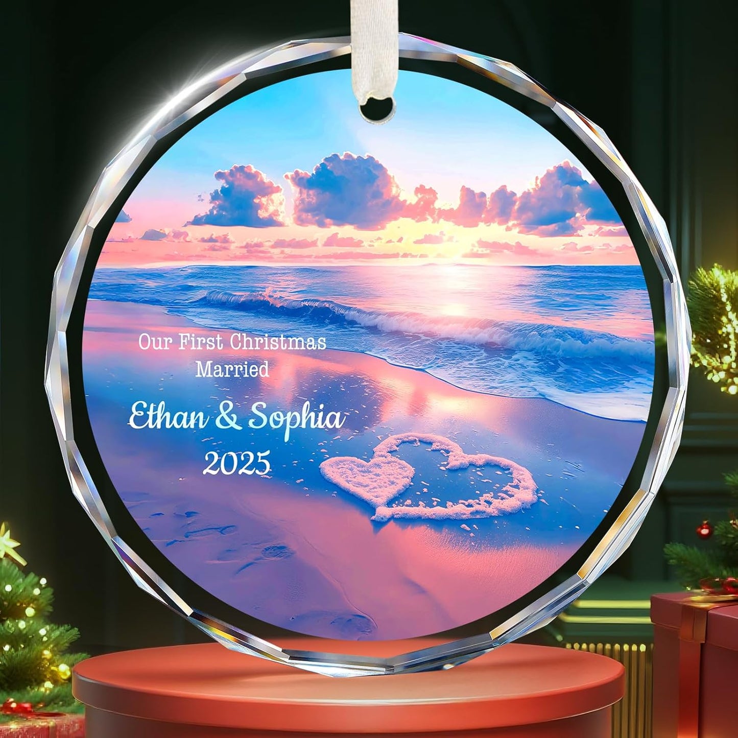 Our First Christmas Married Ornament 2025, Personalized Christmas with Custom Name, Date, Wedding