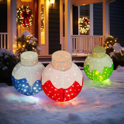 36 Inch Pop-Up Christmas Ball with 90 LED Lights for Outdoor Xmas Decor, 3-Piece Pre-Lit Iridescent