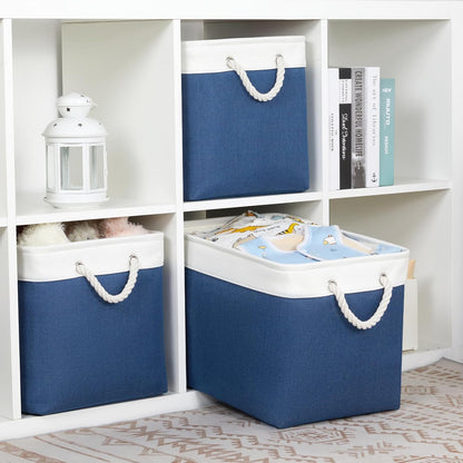 Bidtakay Large Storage Baskets for Shelves 3 Pack Fabric Storage Bins for Organizing Navy Blue