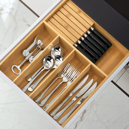 VaeFae Bamboo Silverware Organizer (Non-expandable), Utensil Holder for Drawer, Wooden Cutlery Tray