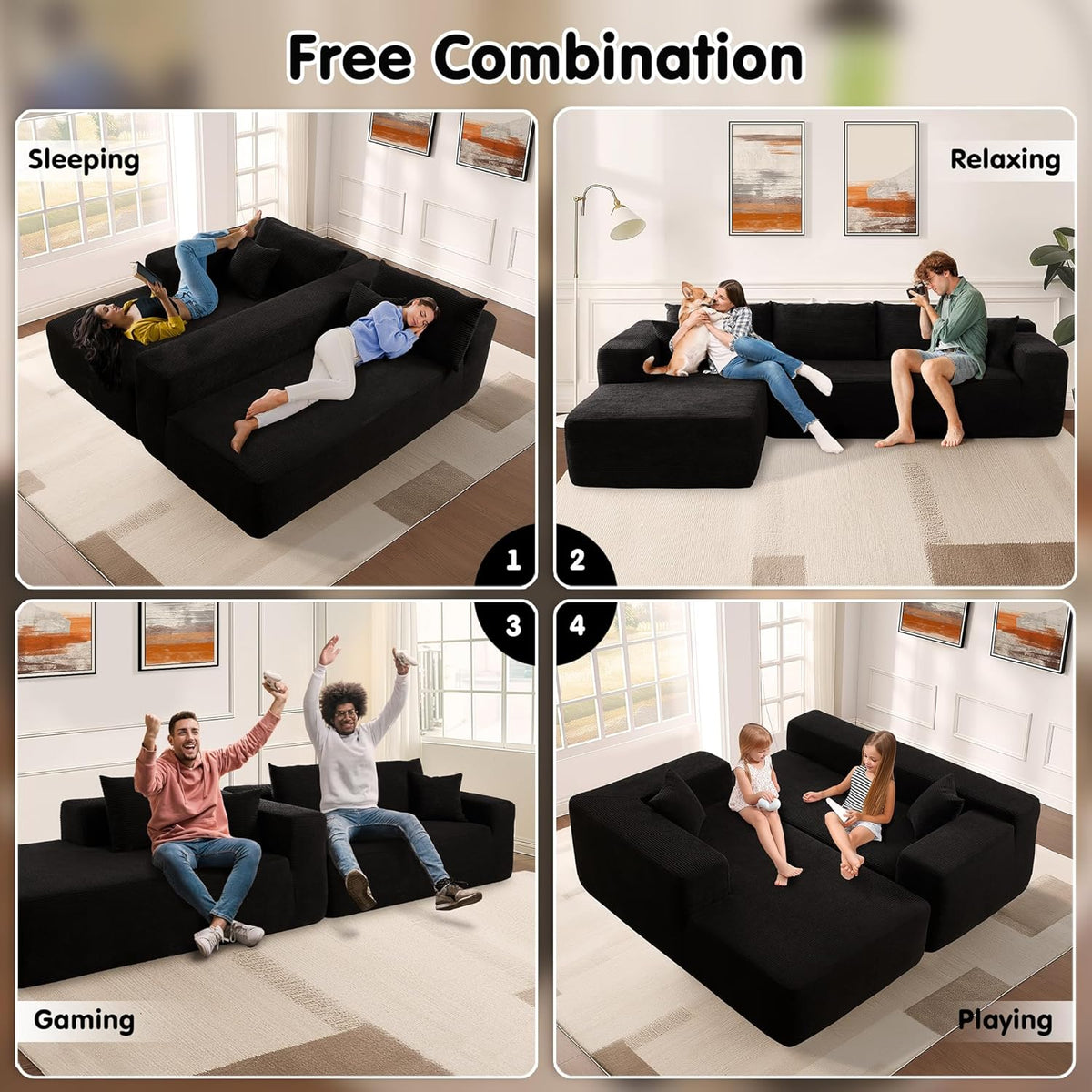 ovios 104" Cloud Sectional Couch with L-Shape Chaise,Modern Modular Sofa with Deep Seat